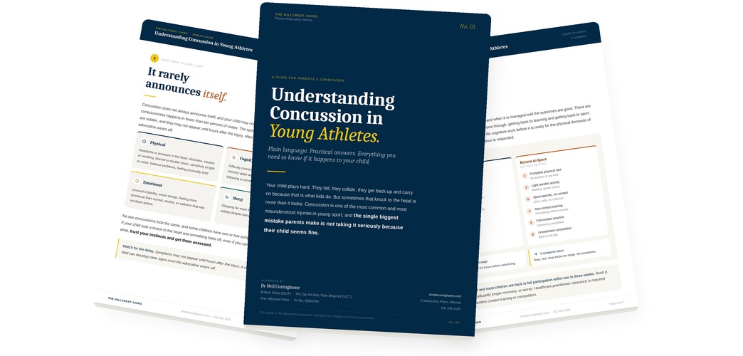 Cover of the free guide Understanding Concussion in Young Athletes by Dr Neil Cuninghame